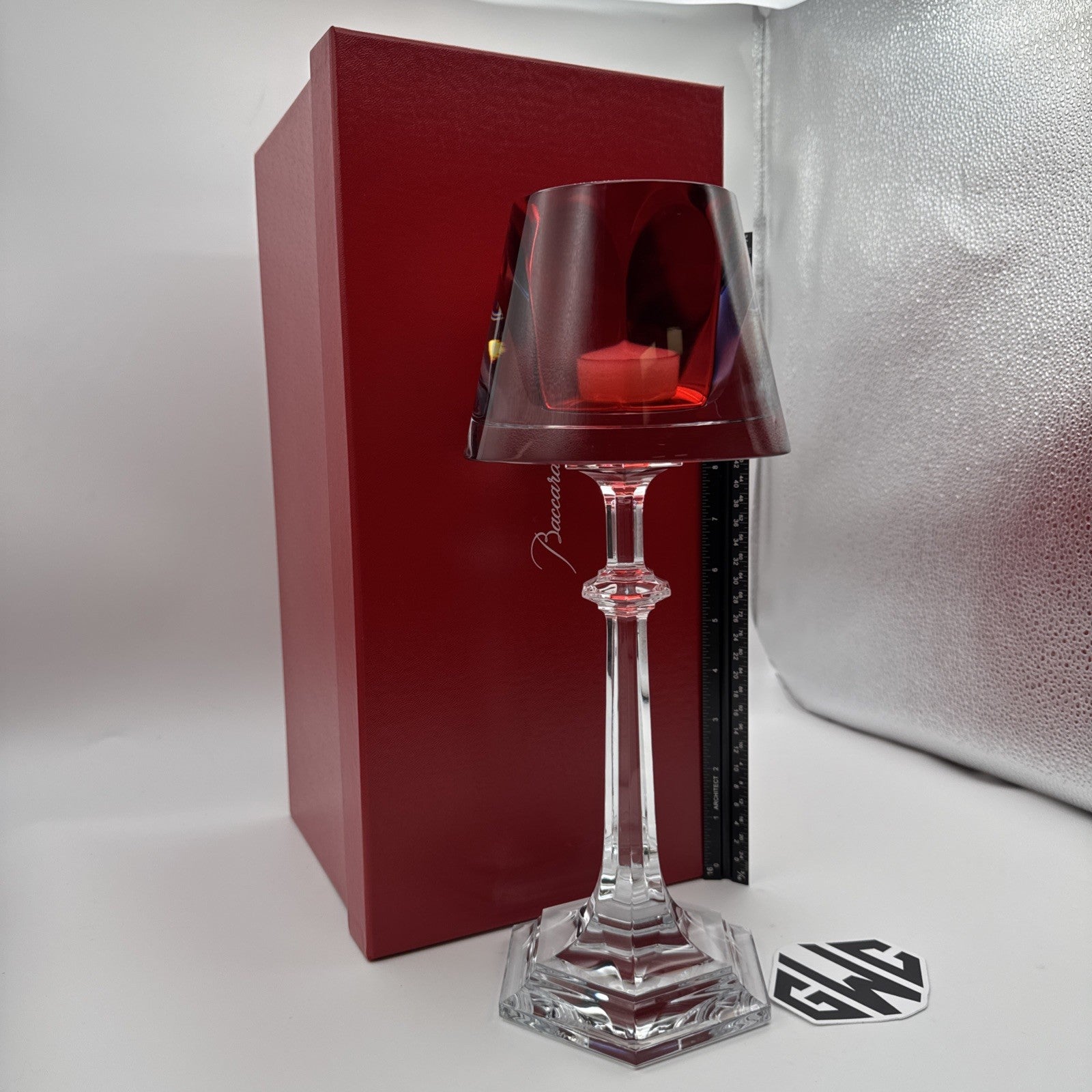 Baccarat Harcourt My Fire Candlestick Red & Clear Crystal 2813720 New In Box