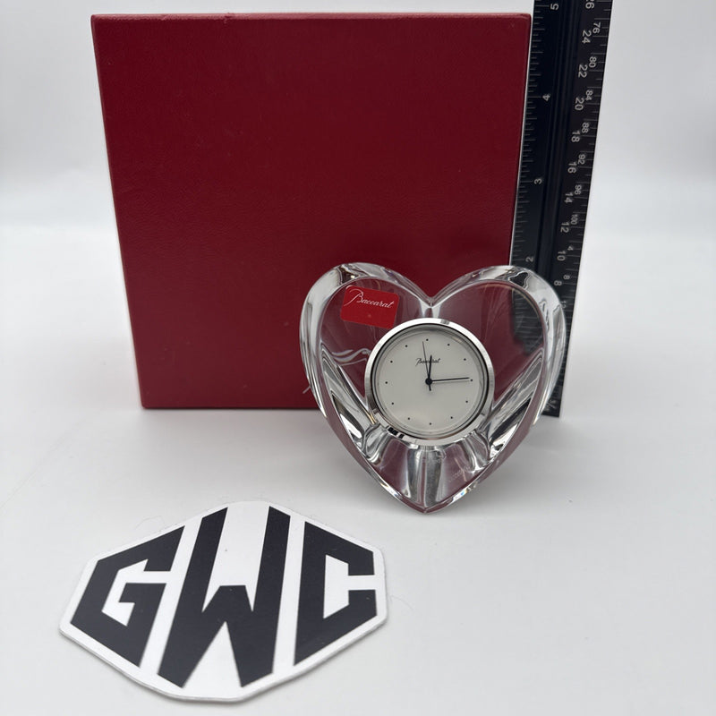 Baccarat Small Heart Clock Clear Crystal New In Box 2102793