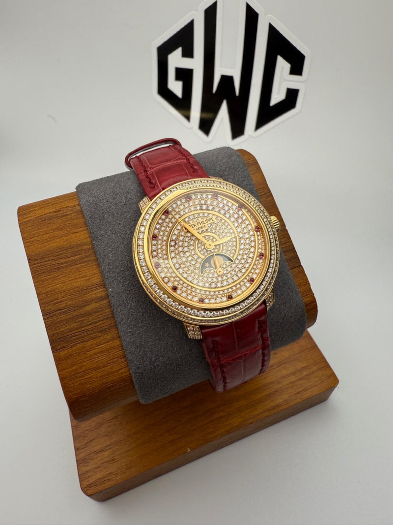 Patek Philippe 4968-400R Rose Gold Pave Diamond Moonphase Ruby 33.3mm Manual