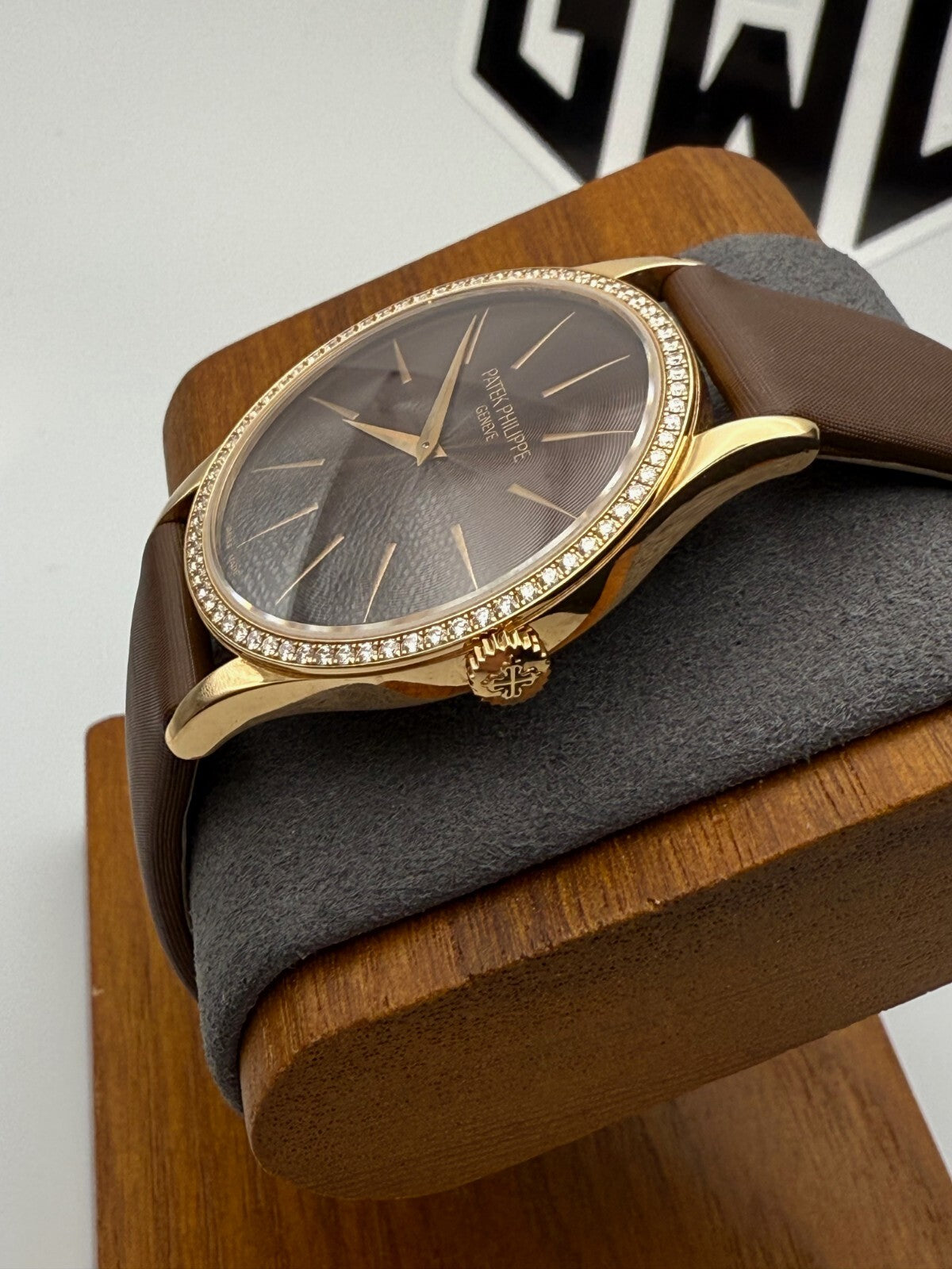 Patek Philippe Calatrava Rose Gold Brown Dial Diamond Ladies Watch 4897R