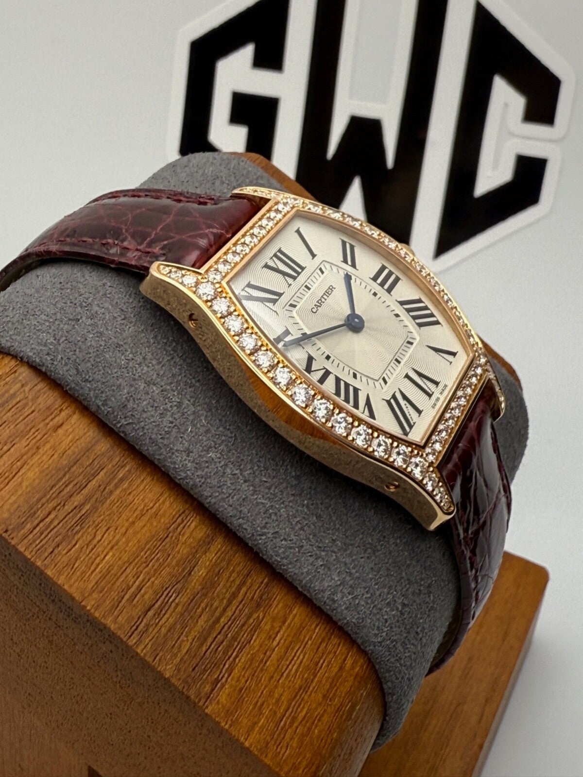Cartier Tortue Medium Manual Wind Watch 31 x 39MM Rose Gold Silver WA501008