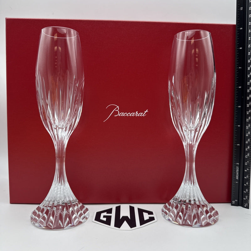 Baccarat Massena Champagne Flutes Clear Crystal Pair Of 2 New In Box 2811797