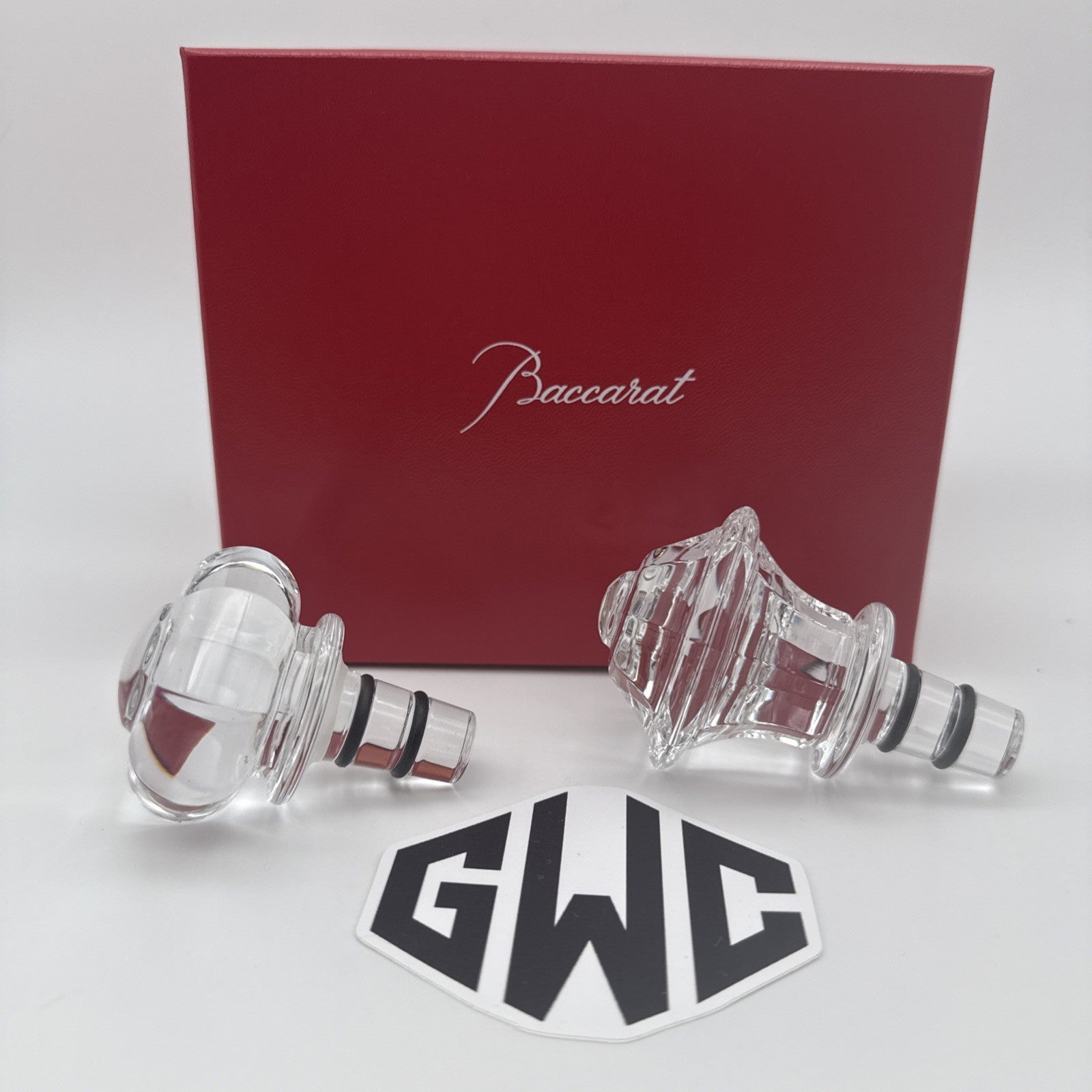 Baccarat Clear Crystal Tip Top Bottle Wine Stoppers 2 Pieces 2812558 New In Box