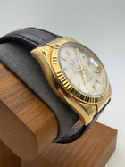 Rolex Datejust 36MM 116138 Silver W/ Papers 18K Solid Gold Leather Bracelet