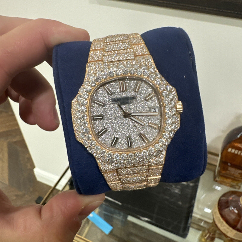 Patek Philippe Nautilus Iced 5711/1R-001 18k Rose Gold Diamond Dial Watch