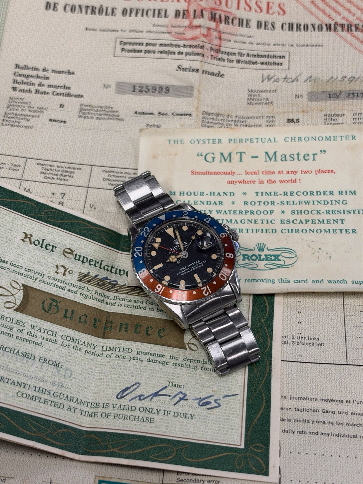 Rolex GMT Master 1675 W/ Papers 1965 1.1 Million Pepsi Oyster Watch