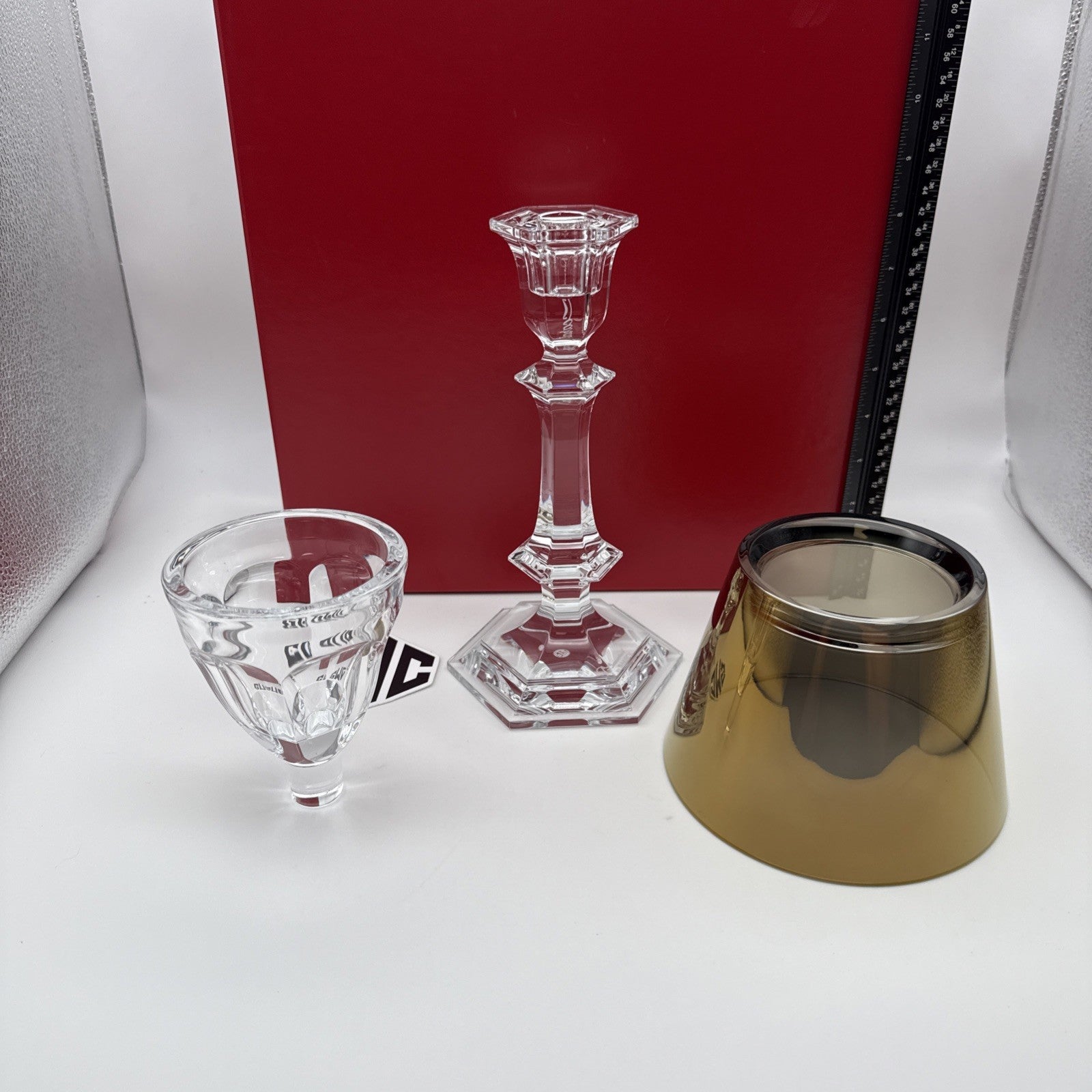 Baccarat Our Fire Candle Holder With Gold Shade Clear Crystal 2605622 NIB Sealed