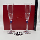 Baccarat Eve Harcourt Champagne Flute Blue Knob Clear Crystal 2 PCs New 2811092