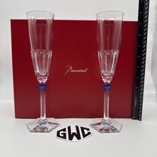 Baccarat Eve Harcourt Champagne Flute Blue Knob Clear Crystal 2 PCs New 2811092