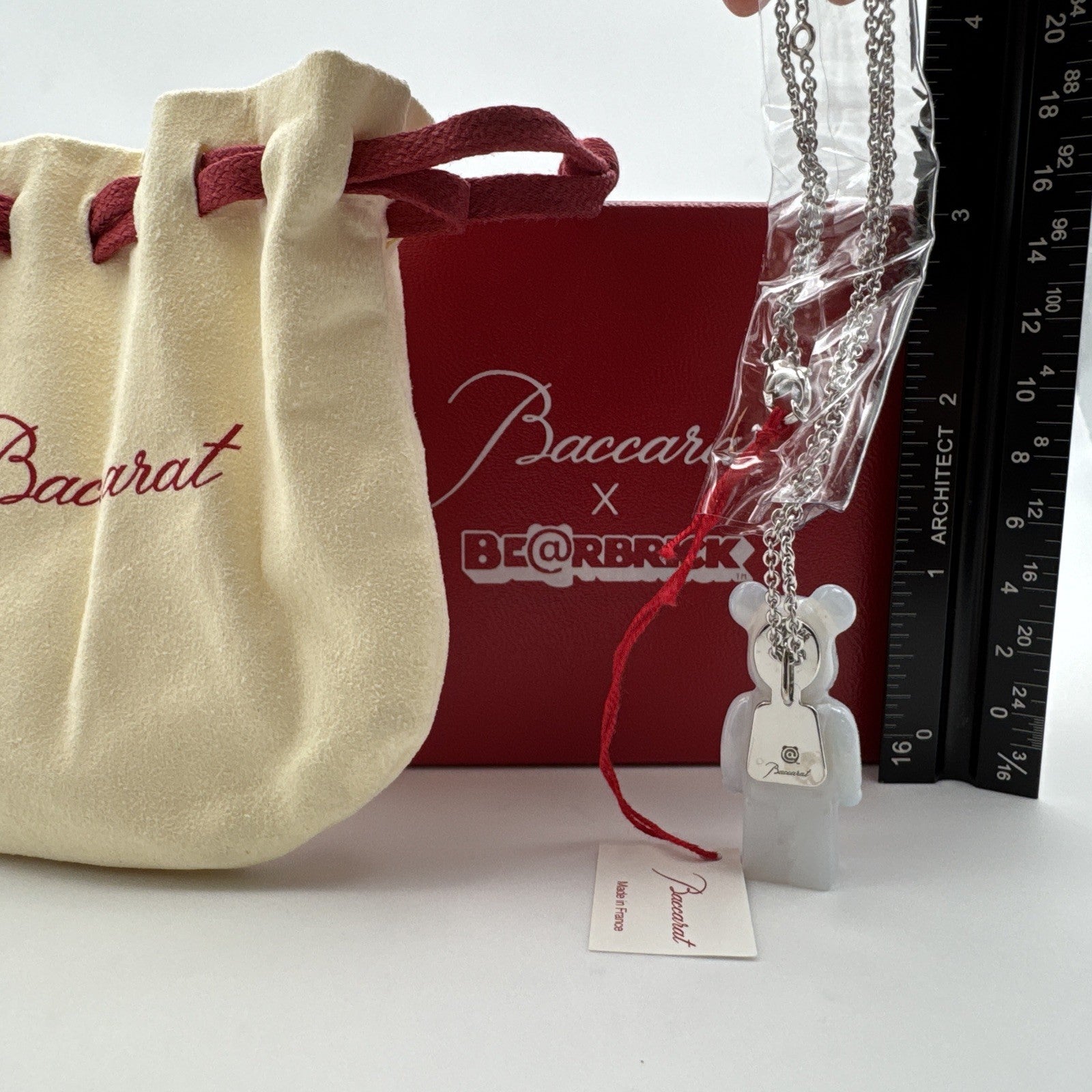 Baccarat White Crystal BearBrick Long Necklace Silver 32 Inch New In Box 2814116