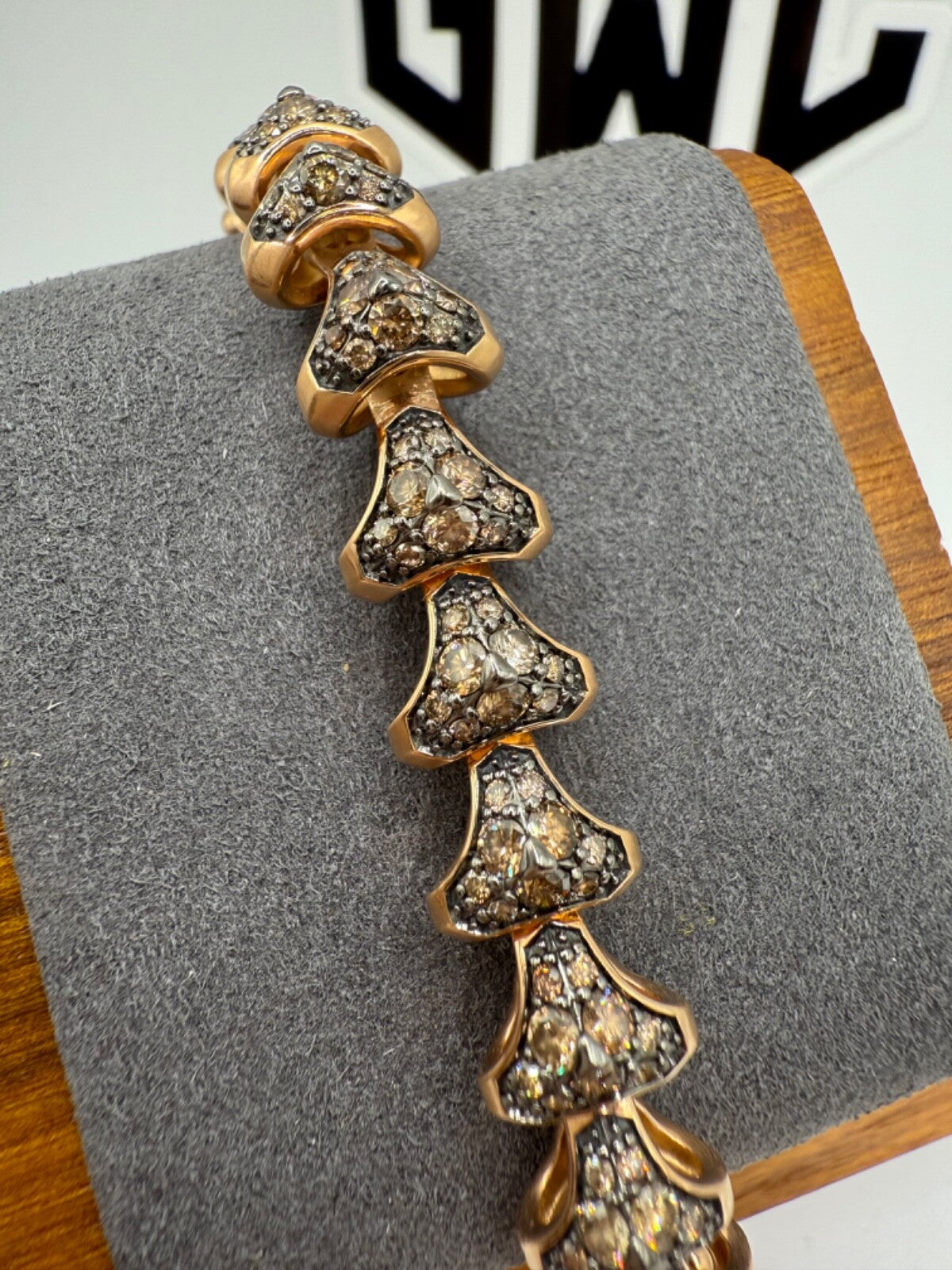 $14500 David Yurman Armory 18k Rose Gold Pave Cognac Diamond 9.5mm Link Bracelet
