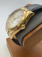 Rolex Datejust 36MM 116138 Silver W/ Papers 18K Solid Gold Leather Bracelet