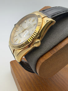 Rolex Datejust 36MM 116138 Silver W/ Papers 18K Solid Gold Leather Bracelet