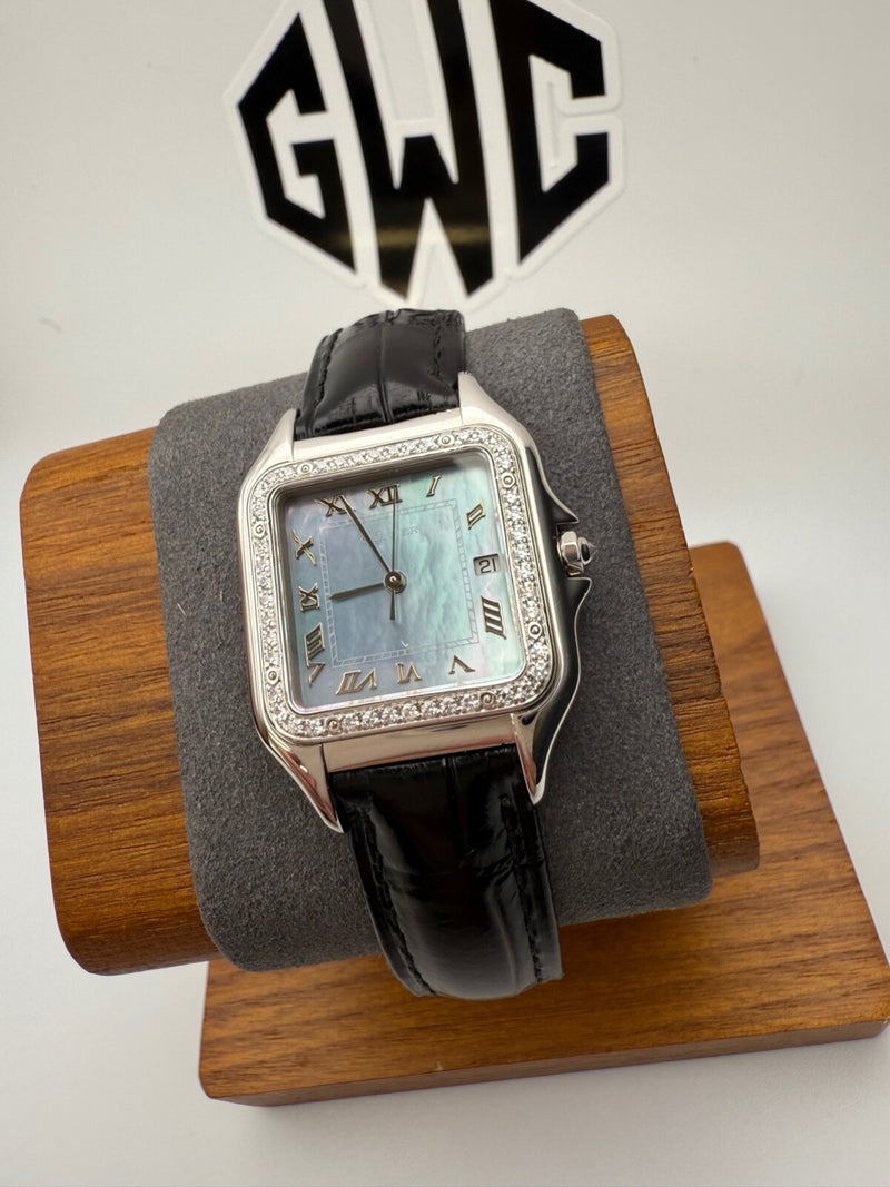 Cartier Panthere White Gold Blue MOP Diamond Bezel Quartz 16502