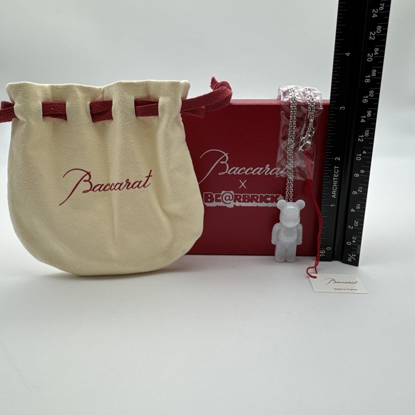 Baccarat White Crystal BearBrick Long Necklace Silver 32 Inch New In Box 2814116