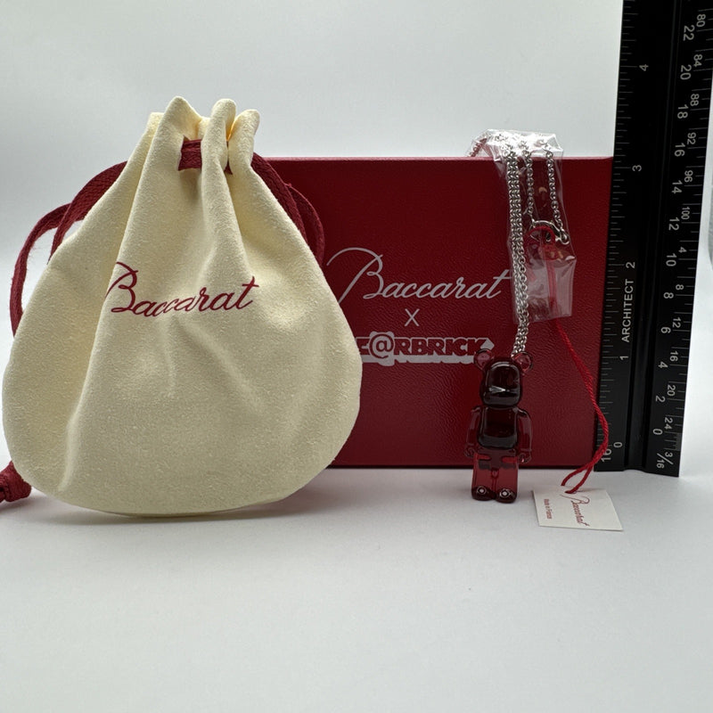 Baccarat Red Crystal BearBrick Long Necklace Silver 32 Inch New In Box 2814118