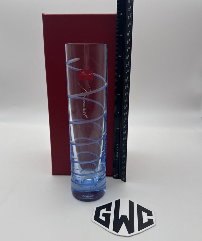 Baccarat Spiral Flower Vase Blue Crystal New In Box 2105687