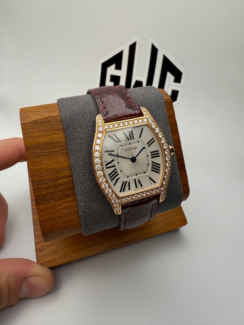 Cartier Tortue Medium Manual Wind Watch 31 x 39MM Rose Gold Silver WA501008