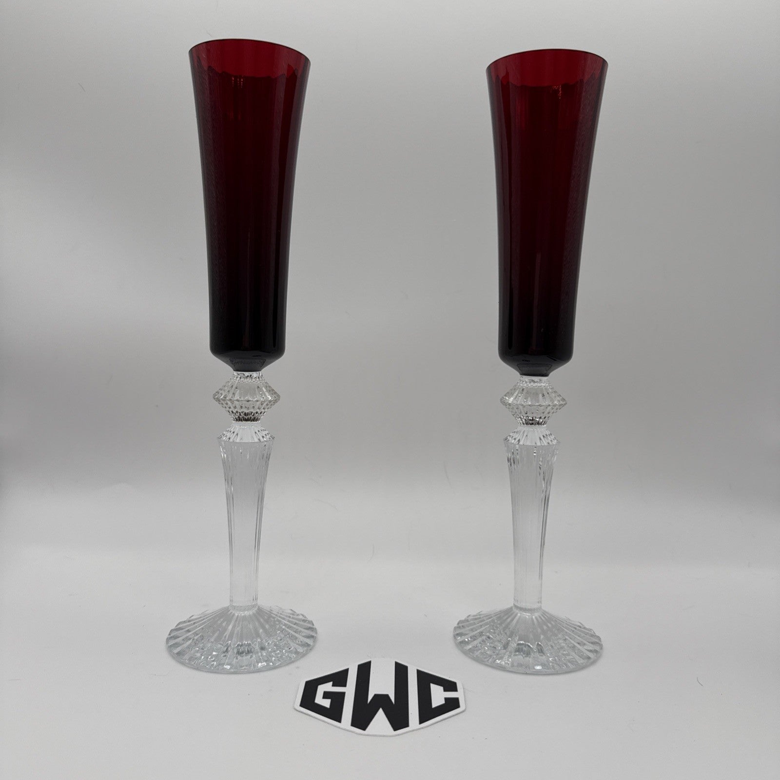 Baccarat Mille Nuits Flutissimo Champagne Flutes Red Crystal 2 Piece NIB 2810596