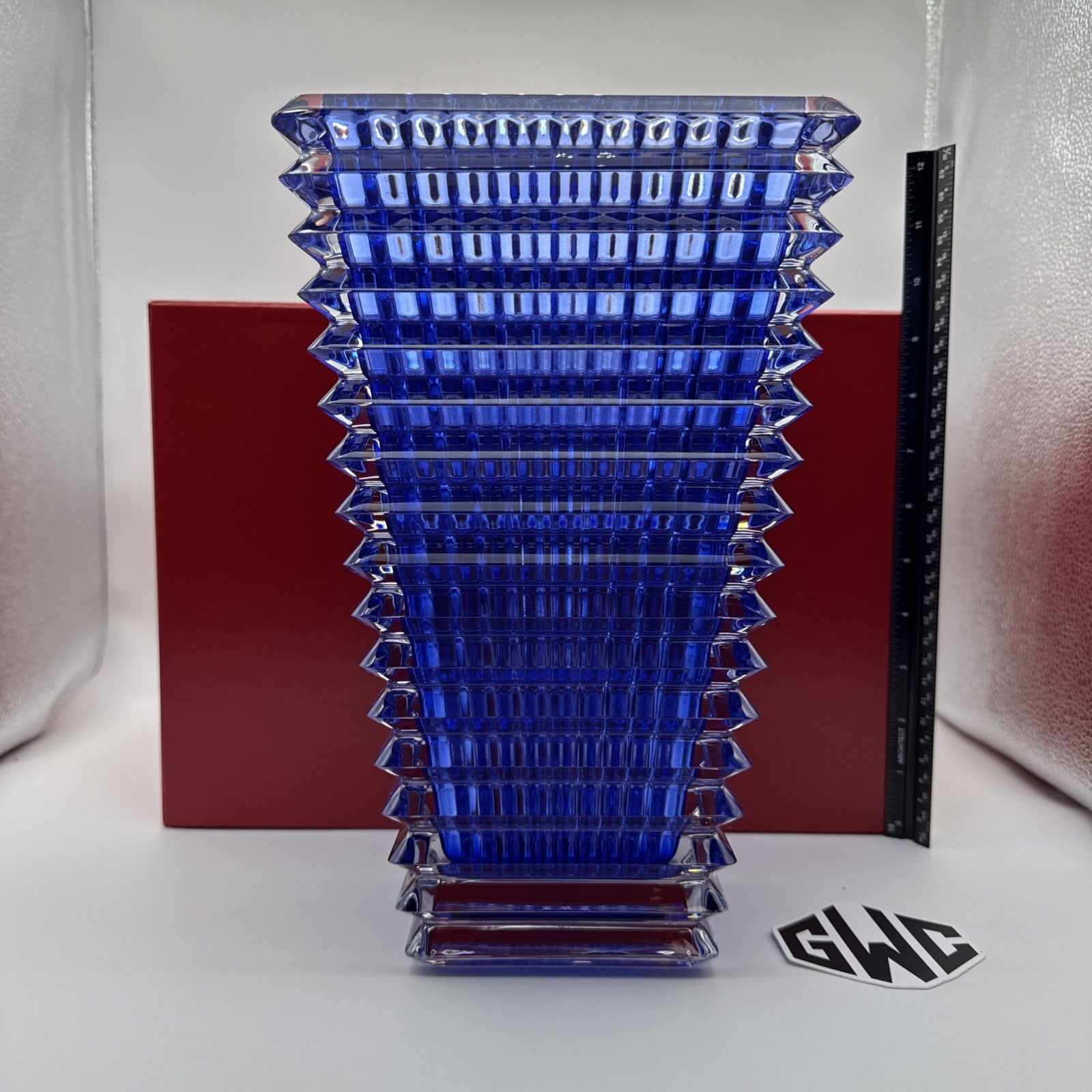 Baccarat Eye Rectangular Flower Vase Large Blue Crystal 2811106 New In Box