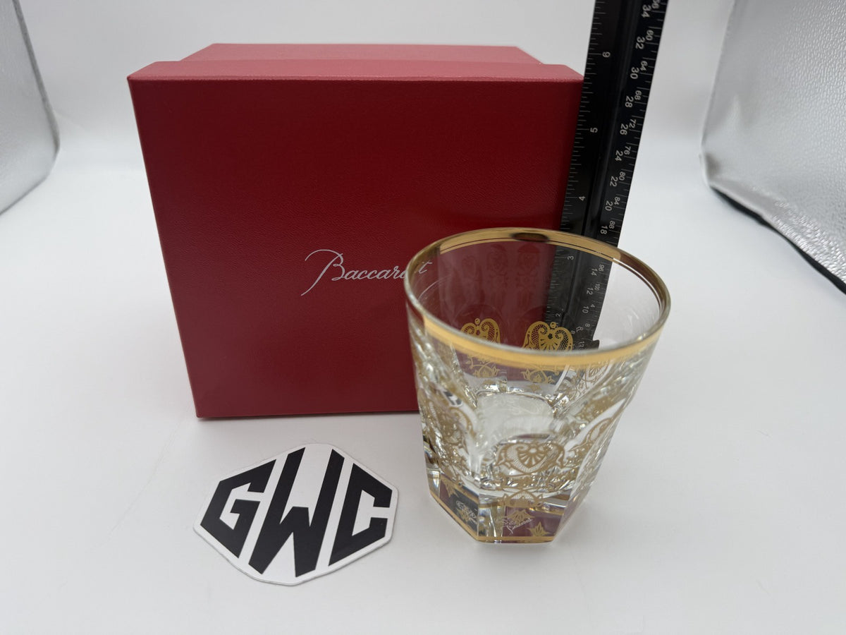 Baccarat Harcourt Old Fashion Tumbler Clear And Gold Crystal New in Box 