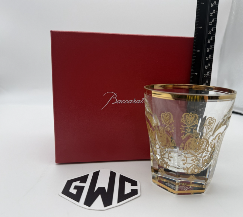 Baccarat Harcourt Old Fashion Tumbler Clear And Gold Crystal New in Box 