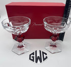 Baccarat Harcourt Red Knob Champagne Coupes Clear and Red Crystal New 2814393