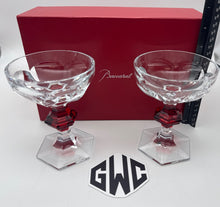 Baccarat Harcourt Red Knob Champagne Coupes Clear and Red Crystal New 2814393