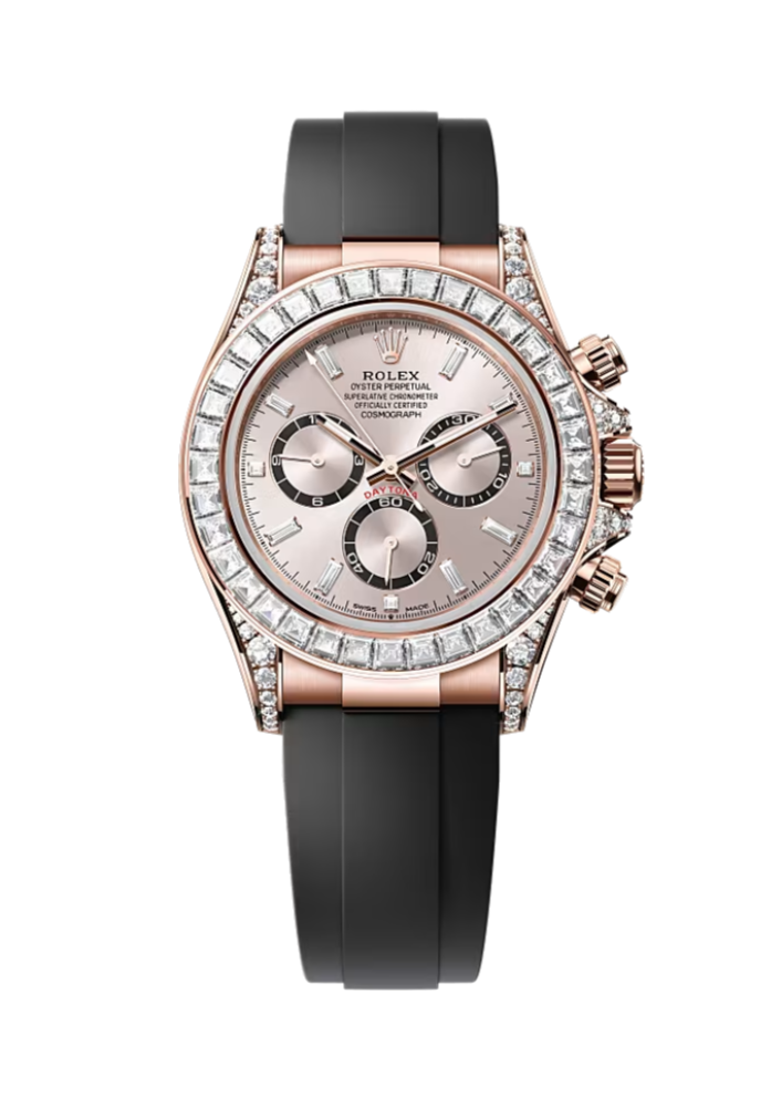 Rolex Cosmograph Daytona 126535 Baguette Diamond Sundust 40mm Oysterflex Rose Gold