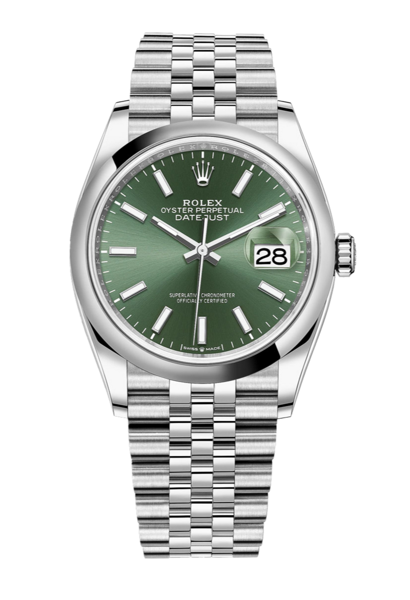 Rolex Datejust 126200 Green Index Domed 36mm Jubilee Stainless Steel