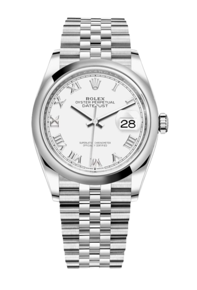 Rolex Datejust 126200 White Roman Domed 36mm Jubilee Stainless Steel