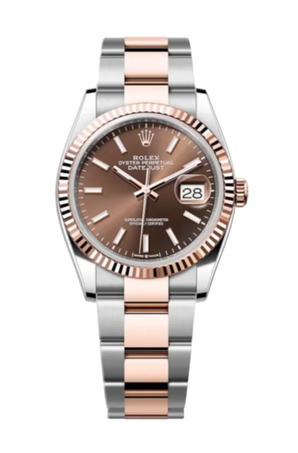 Rolex Datejust 126231 Chocolate Index Fluted 36mm Oyster Rose Gold / Stainless Steel