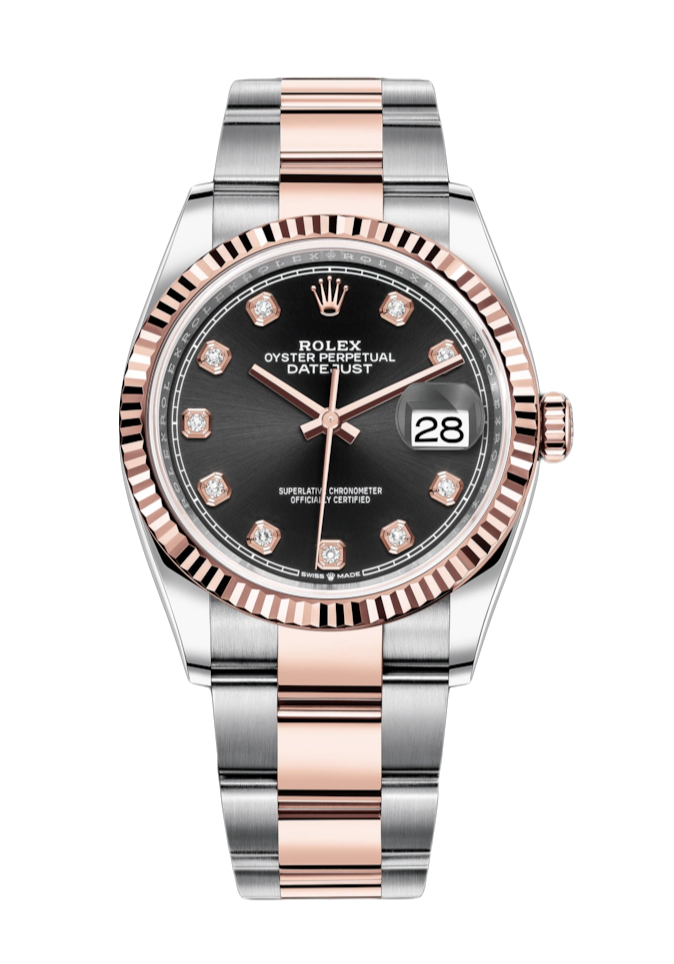 Rolex Datejust 126231 Diamond Black Fluted 36mm Oyster Rose Gold / Stainless Steel