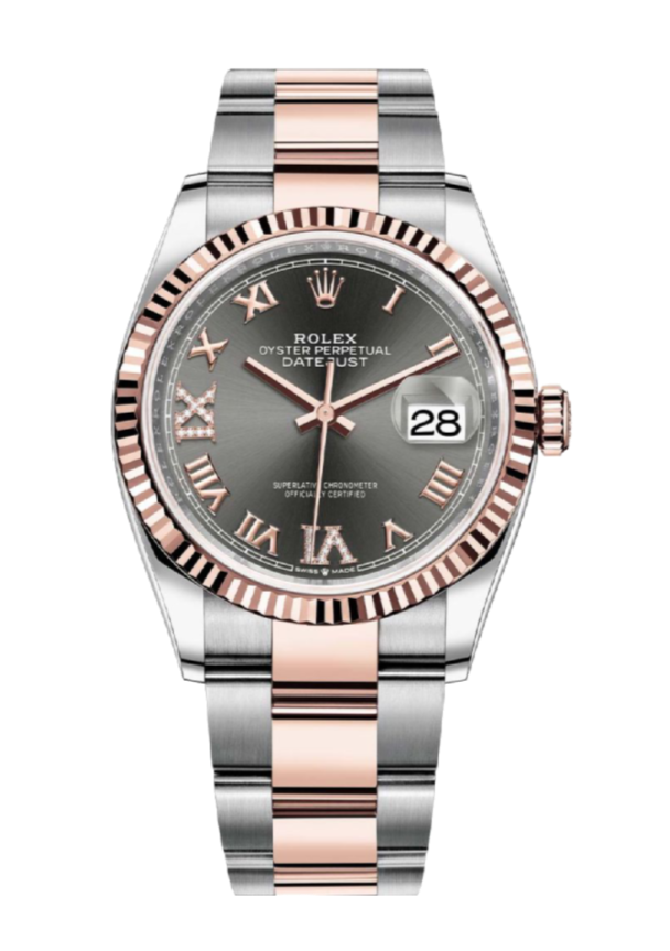 Rolex Datejust 126231 Diamond Slate Fluted 36mm Oyster Rose Gold / Stainless Steel