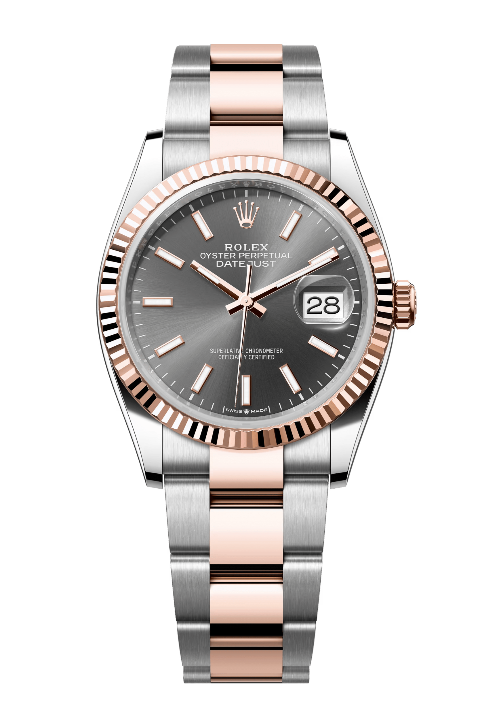 Rolex Datejust 126231 Slate Index Fluted 36mm Oyster Rose Gold / Stainless Steel