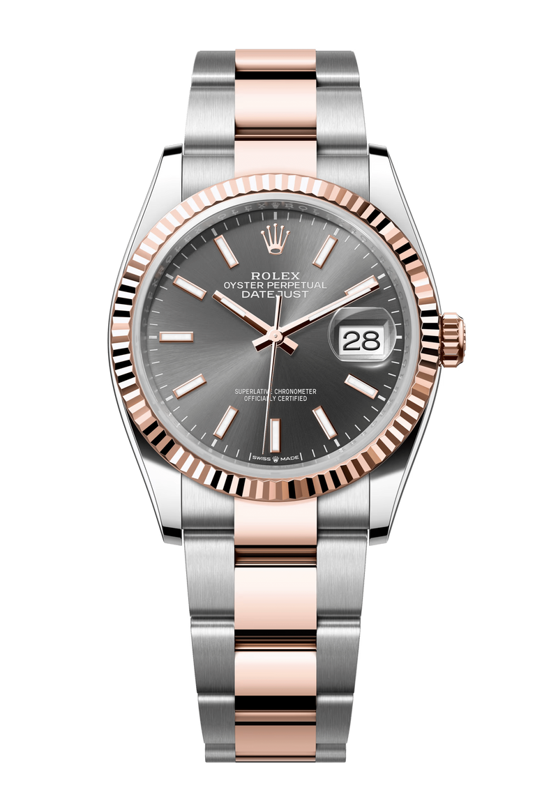 Rolex Datejust 126231 Slate Index Fluted 36mm Oyster Rose Gold / Stainless Steel