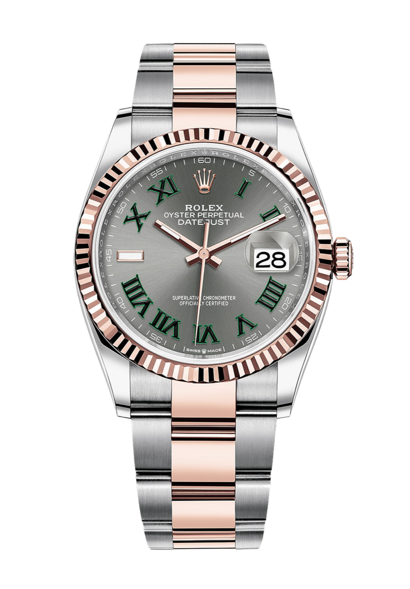 Rolex Datejust 126231 Slate Wimbledon Fluted 36mm Oyster Rose Gold / Stainless Steel