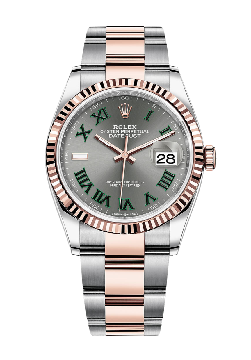 Rolex Datejust 126231 Slate Wimbledon Fluted 36mm Oyster Rose Gold / Stainless Steel