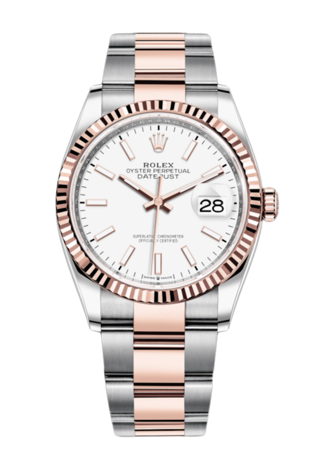 Rolex Datejust 126231 White Index Fluted 36mm Oyster Rose Gold / Stainless Steel