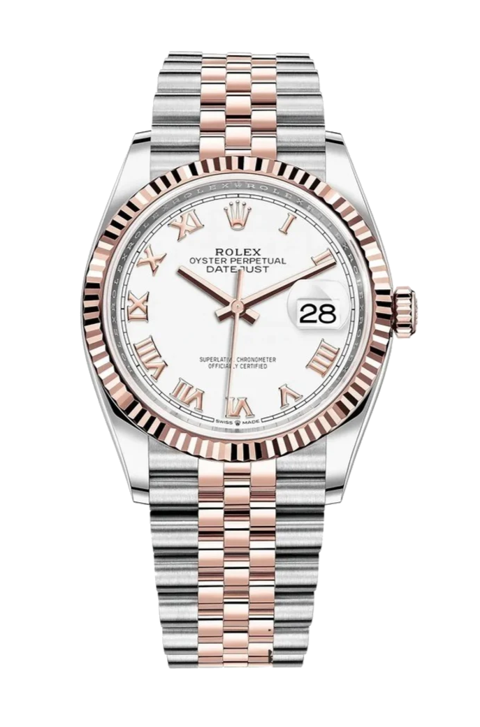 Rolex Datejust 126231 White Roman Fluted 36mm Jubilee Rose Gold / Stainless Steel