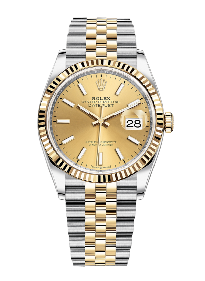Rolex Datejust 126233 Champagne Index Fluted 36mm Jubilee Yellow Gold / Stainless Steel