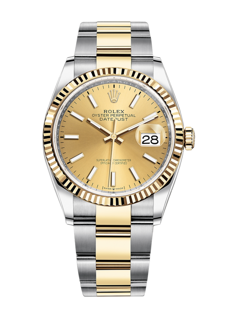 Rolex Datejust 126233 Champagne Index Fluted 36mm Oyster Yellow Gold / Stainless Steel