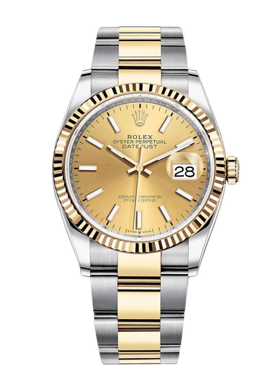 Rolex Datejust 126233 Champagne Index Fluted 36mm Oyster Yellow Gold / Stainless Steel