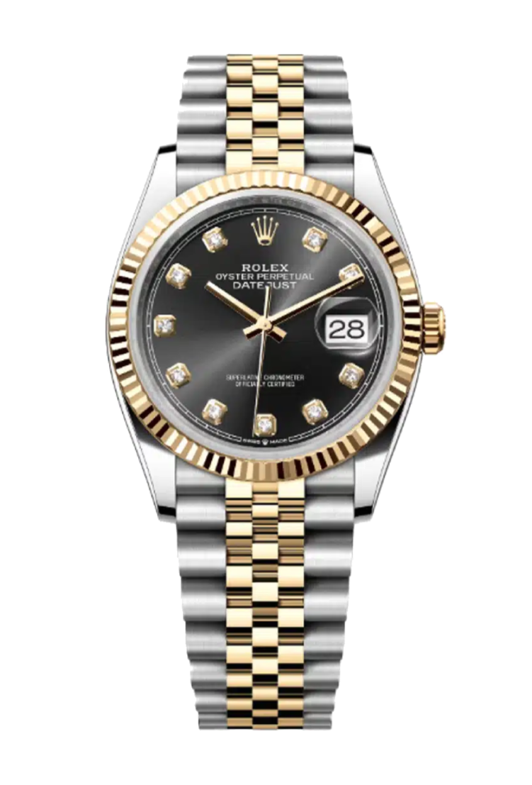 Rolex Datejust 126233 Diamond Black Fluted 36mm Jubilee Yellow Gold / Stainless Steel