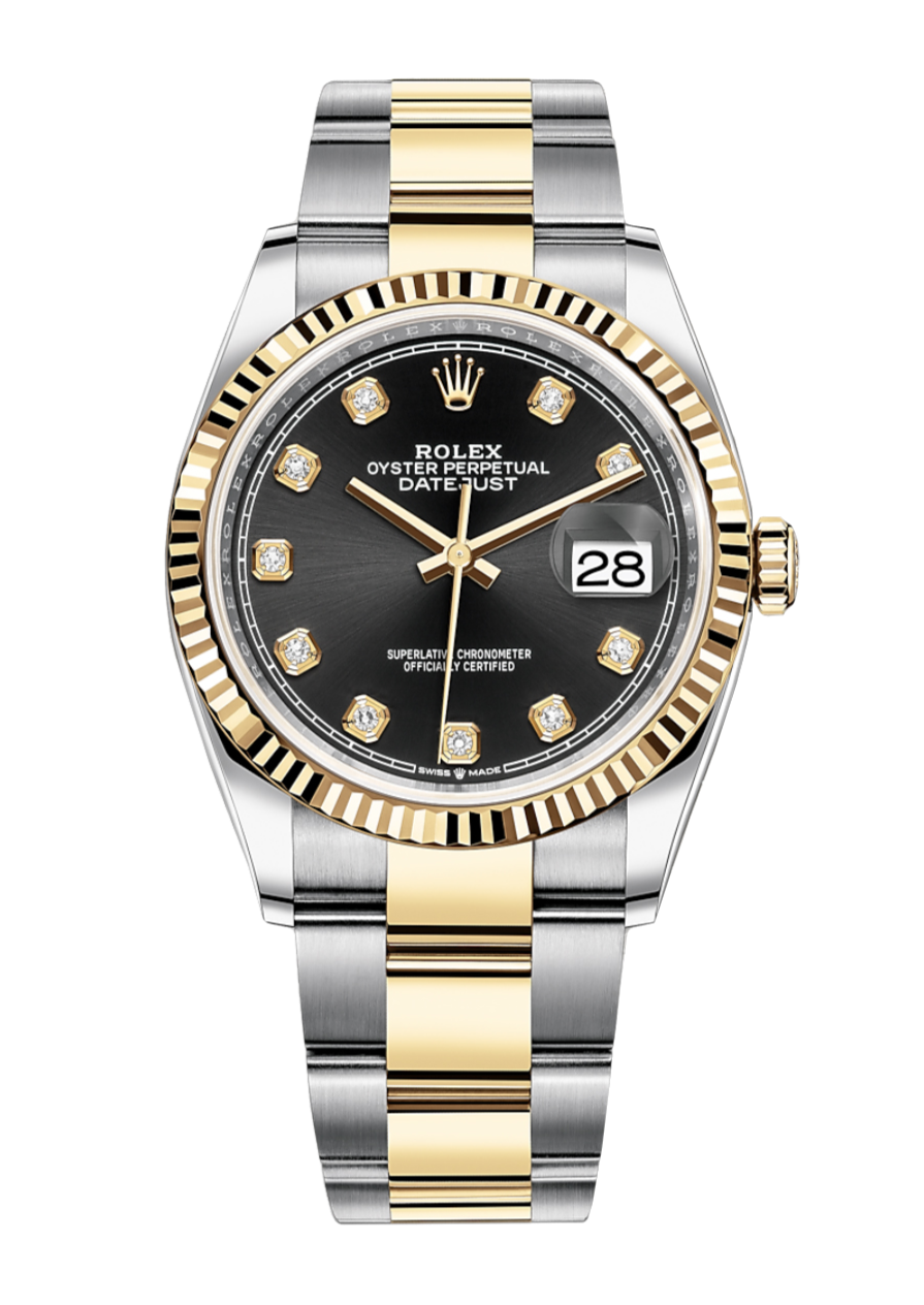 Rolex Datejust 126233 Diamond Black Fluted 36mm Oyster Yellow Gold / Stainless Steel