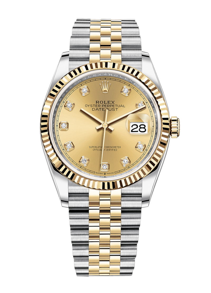 Rolex Datejust 126233 Diamond Champagne Fluted 36mm Jubilee Yellow Gold / Stainless Steel