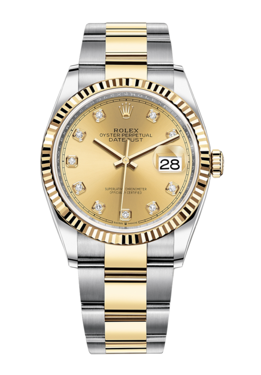 Rolex Datejust 126233 Diamond Champagne Fluted 36mm Oyster Yellow Gold / Stainless Steel