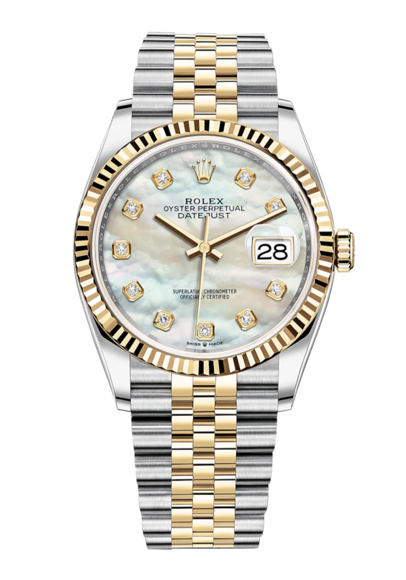 Rolex Datejust 126233 Diamond Mother Of Pearl Fluted 36mm Jubilee Yellow Gold / Stainless Steel