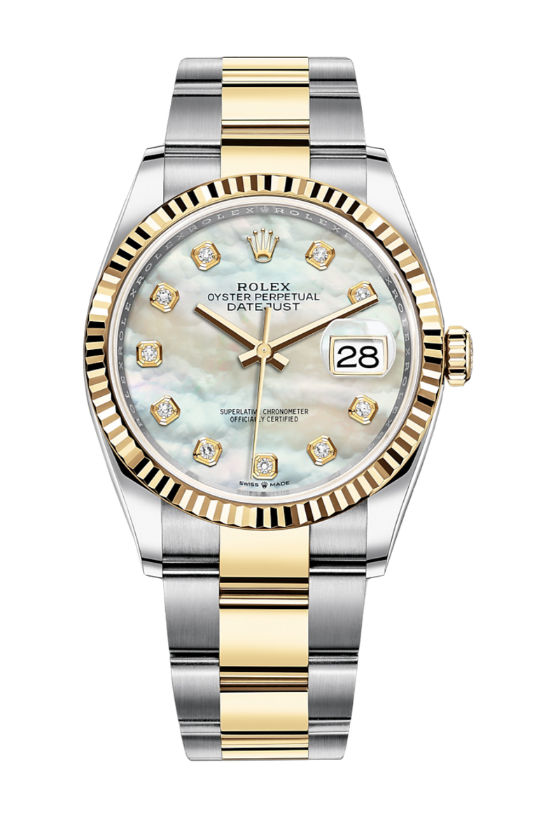 Rolex Datejust 126233 Diamond Mother Of Pearl Fluted 36mm Oyster Yellow Gold / Stainless Steel
