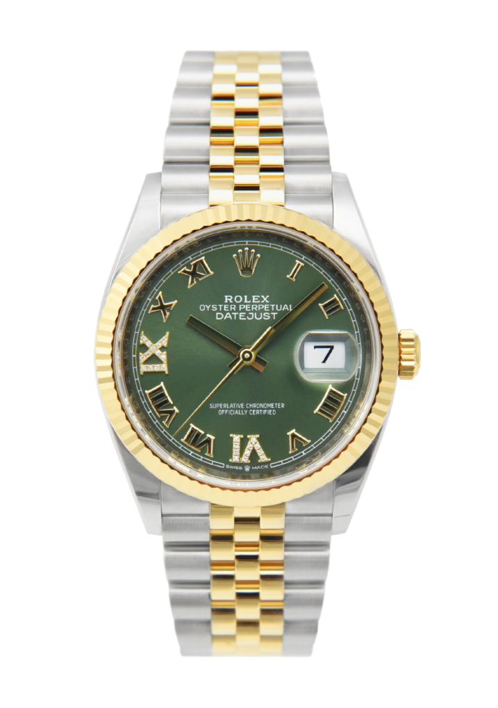 Rolex Datejust 126233 Diamond Olive Green Fluted 36mm Jubilee Yellow Gold / Stainless Steel